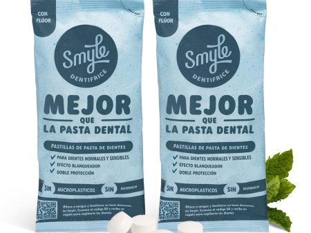 Tabletas de dentífrico Smyle: Veganas, con fluor, sin plástico, dentífrico sólido biodegradable, Doble pack (2 x 125 piezas) Embalaje Deteriorado Online Sale